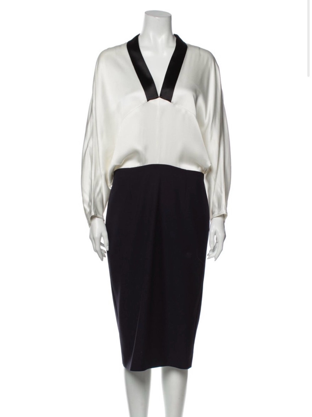 Elegant Black and White Sheath Dress with V-Neck Detail